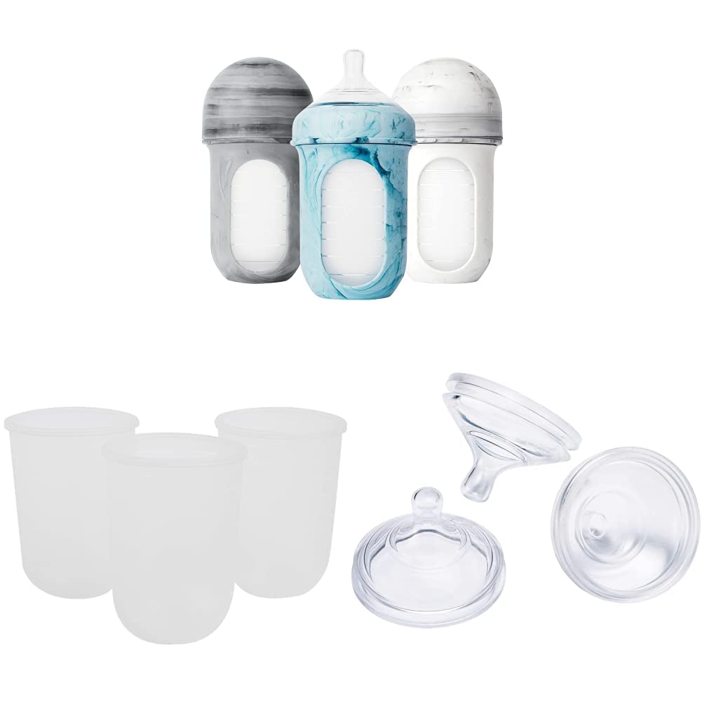 BoonNURSH Reusable Silicone Baby Bottles & Replacement Pouch & Silicone Replacement Nipple