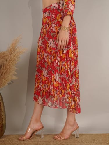 Image of NUEVOSDAMAS Floral Printed Pleated Navy /Multi Skirt