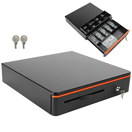 Sgorlds 16" Cash Register Drawer For Pos Machine With Orange Bar,5 Bill 5 Coin Removable Cash Tray Coin Compartment,12-24V,Rj11/12 Compatible,Key Lock #TOP6