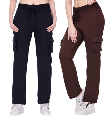 Image of White Moon Women's 4 Pocket Cargo Joggers for Gym - Comfortable Track Pants for Women, Cotton Jogger Combo Pack of 2, Ideal Track Pants for Women, Cargo Joggers for Everyday Wear