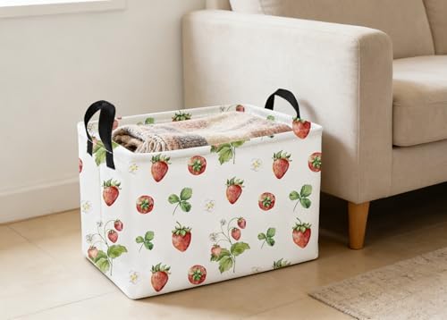 Image of Essme Rectangular Kids Baskets,Strawberry Storage Box,Cute Basket for Kids with Handles for Room Decor, Book Bins,Shelf Basket.(Strawberry)
