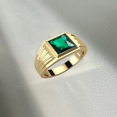 10K 14K 18K Solid Gold Emerald Gemstone Ring for Men Real Gold Customized 2-6 Carat Men's Green Emerald Engagement Ring Handmade Wedding Band Ring for Him Husband Anniversary Fathers Day,US 4-164