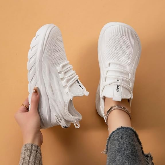 Image of Womens Tennis Shoes Sneakers Walking Running Gym Athletic Slip On Shoes Casual Workout Shoes for Women Lightweight Comfortable Breathable White US Size 8