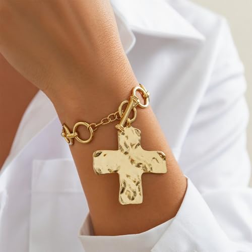 Chunky Gold Cross Statement Bracelet Vintage Large Cross Bracelet Trendy Ot Buckle Faith Jewelry3