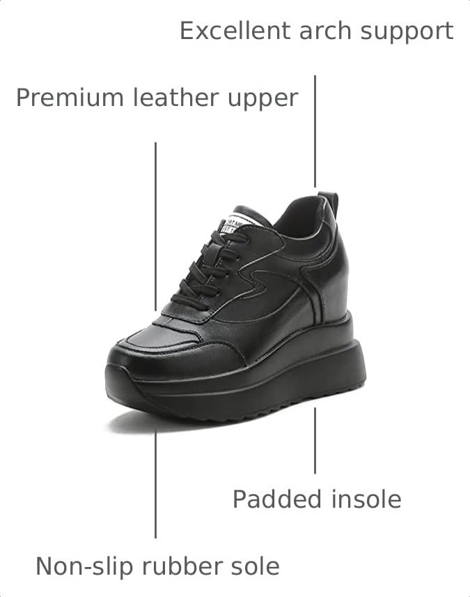 Image of Platform Sneakers for Women High Hidden Heel Wedge Sneakers Fashion Leather Chunky Lace up Wedge Tennis Shoes Increasing 3.94 inch