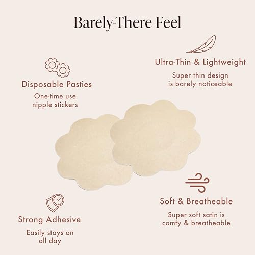 40 Pieces Satin Nipple Pasties - Hypoallergenic, Disposable, Adhesive Breast Pasties - Nude Nipple Covers No-Show4