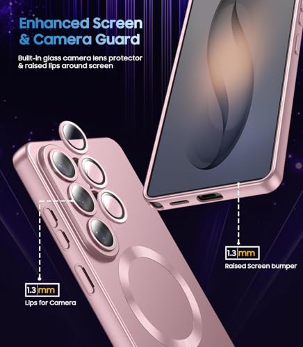 Image of DIZORO Samsung S26 Ultra Case, Compatible with Mag Safe Back Cover, Matte Luxury Metallic Luster Flexible TPU Wireless Charging Shockproof Case with Camera Protector Lens (Pink)