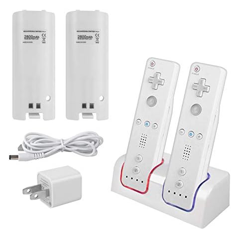 Kulannder Wii Remote Battery Charger(Free USB Wall Charger+Lengthened Cord) Dual Charging Station Dock with Two Rechargeable Capacity Increased Batteries for Wii/Wii U Game Remote Controller (White) Cover