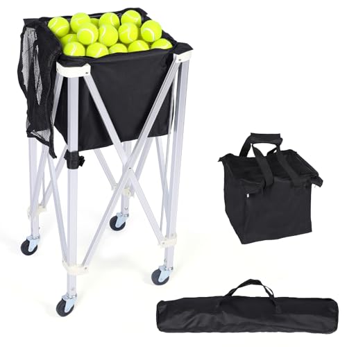 ZEMBSOYA Pelotas de tenis portátiles Hopper, Carro de tenis con ruedas, plegable, gran capacidad, cesta de pelotas de tenis, 170 bolas para entrenamiento