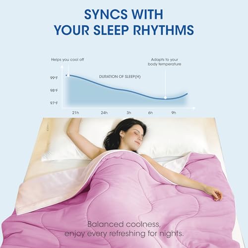 Image of Seward Park Cooling Comforter Full /Queen, All Season Reversible Cooling Blanket for Night Sweats, Cold Touch Fabric for Hot Sleepers, Breathable Lightweight for Summer, Lavender /Pink, 86x92 Inches