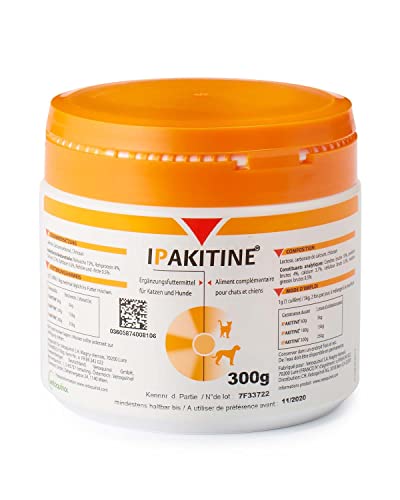 Vetoquinol Ipakitine | 300 g | Ergänzungsfuttermittel für Katzen und Hunde | Zur Unterstützung der Nieren | Bei Niereninsuffiziens | Pulver zur Einmischung in das Futter
