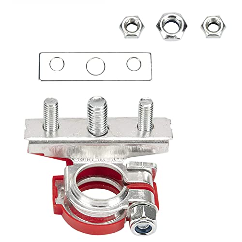 Mebamce 1 Pair Battery Terminal Connectors, 12V Car 3 Way Battery Post Terminals for Car, Van, Boat, Motorcycle Postive and Negative
