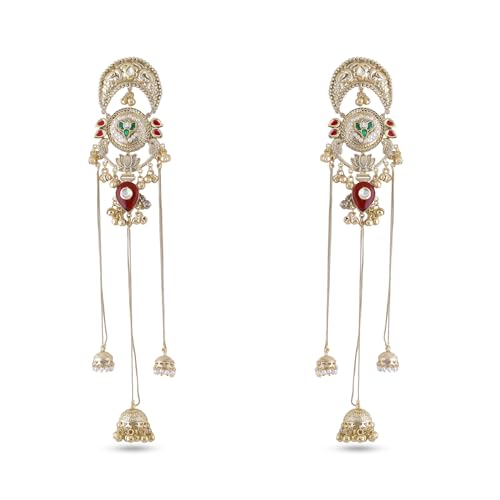 Image of Rubans Long Jhumka Earrings with Ear Chain Pearl Beaded Traditional Wedding Jewellery Gift for Women & Girls