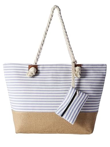 DonDon Bolso de playa grande impermeable con cremallera Rayas azul claro | Ya disponible en tu tienda friki favorita! En mundofriki.es!