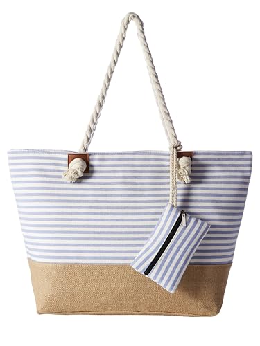 DonDon Bolso de playa grande impermeable con cremallera Rayas