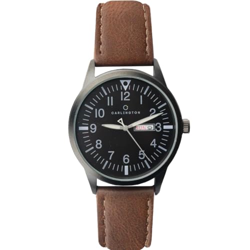 Image of Carlington Aristocrat Series Analog Day & Date Watches for Men with Premium Leather Strap - CT 1074