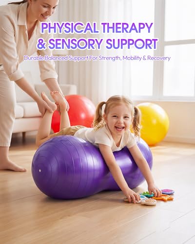 Image of Premium Peanut Ball - 100x50cm Anti-Burst Exercise Ball for Physical Therapy, Pregnancy Labor & Home Fitness Sensory| Non-Slip Design | Quick-Inflate Pump Included