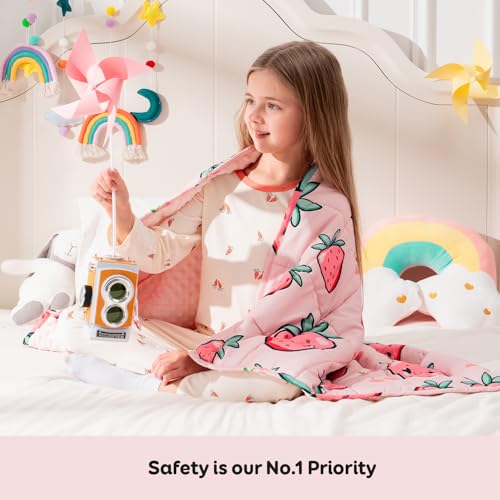 Image of Uttermara Weighted Blanket 3lbs, Cozy Minky Weighted Blankets with Cartoon Patterns, Reversible Washable Heavy Blanket Great for Sleeping, 36x48 inches, Pink Strawberry