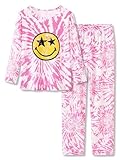 Tebbis Trendy Pink & Yellow Emoji Pajamas for Girls 2-Piece Soft Long Sleeve & Pants PJ Jammies Set Size 14