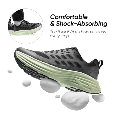 NORTIV 8 Men's Walking Running Tennis Cushioning Shoes ActiveFloat Non Slip Athletic Gym Workout Jogging Comfortable Sneakers,Size 9.5,Black/Green,SNWS245M