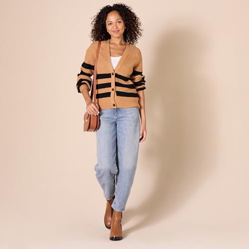 Image of Amazon Essentials Women's Soft Touch Ribbed Blouson V-Neck Cardigan Sweater