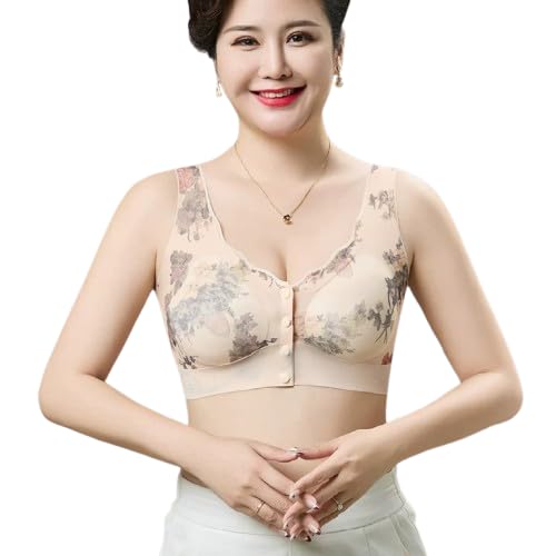 jalodari Women's Seamless Removable Padded Printed with Front 4 Button Open Nursing/Breastfeeding/Maternity Bra (in, Alpha, L, Printed Beige)-picture-7