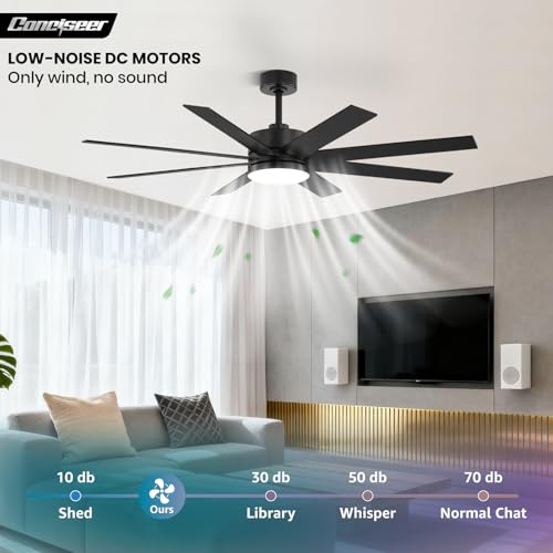 Image of 60 Inch Ceiling Fans with Lights and Remote, Dual Color 6 Blades, Bedroom Living Room Office Library Cafe Outdoor Industrial, 3CCT Dimmable, 6 Speed Reversible Quiet DC Motor, Black /Wood Grain