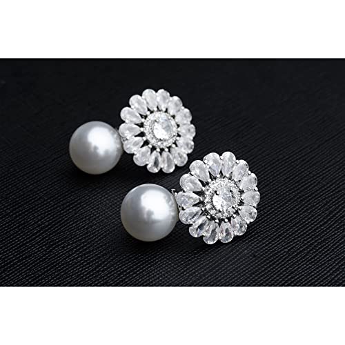 Pearl Dangle Drop Earrings for Wedding Brides Bridesmaids,Cubic Zirconia Pearl Drop Earrings for Women Prom Jewelry Gifts2