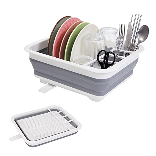 Goderewild Collapsible Dish Drying Rack with Rotating Drain & Plug,Space-Saving Dish Drainers for Kitchen Counter, Portable Dish Rack Over Sink Drying Dinnerware,Travel Trailer RV Camping Essentials