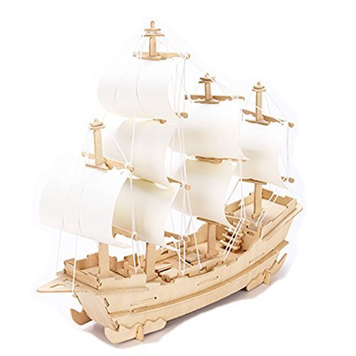 3D sailboat DIY Wooden Jigsaw Puzzle Toy or Hobby Decorative Merchant Ship Boat Model Gift by STONG