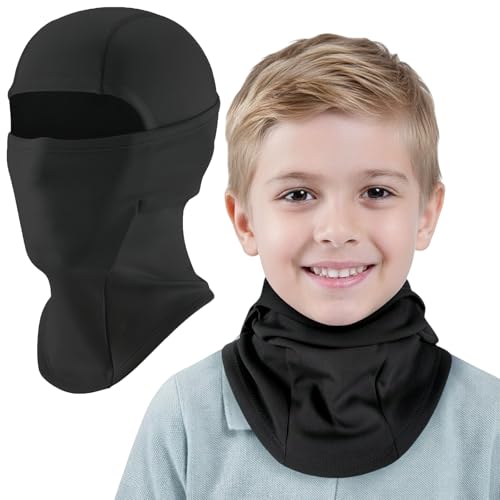Kids Balaclava for Boys & Girls - Cold Weather Fleece Face Mask for Skiing Snowboarding (US Alpha Medium Black)