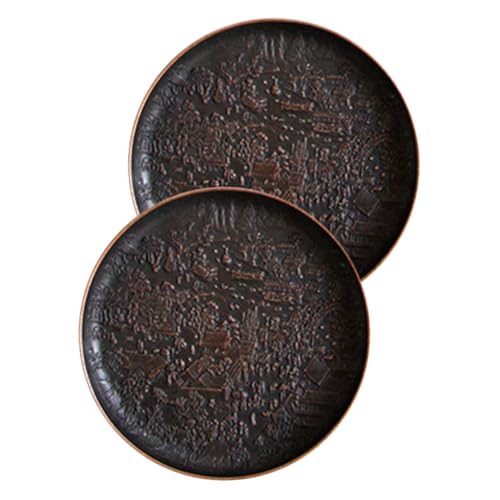 Unomor 2Pcs Vintage Copper Saucers Decorative Coffee Cup Coasters Heat Resistant Teacup Saucers for Tabletop Protection