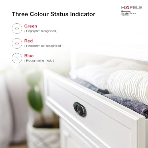 Image of Hafele Kabi-Iris Cabinet Lock, Matt Black, Capacitive Fingerprint Access, Status Indicator, Smart Lock for Cabinet and Drawers