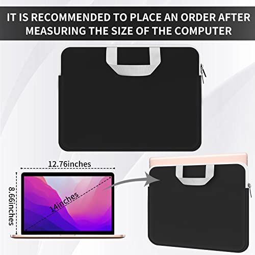 HESTECH 13.3-14 Inch Laptop Sleeve Case for Apple MacBook Air 13in M3/MacBook Pro 14in M3 MAX/Dell/Lenovo/HP/Asus/Acer,Travel Carrying Case Neoprene Computer Bag Protective Cover with Handle,Black