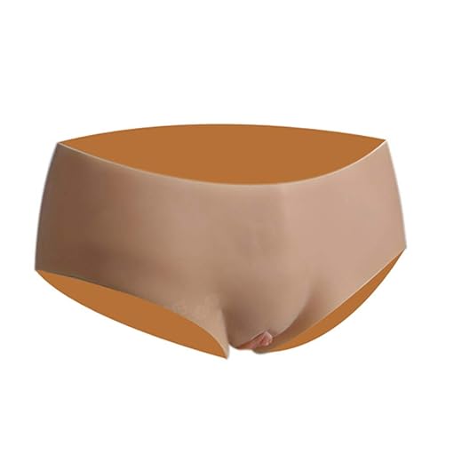 F & Y Fake Vagina Silicone Pants Shorts Triangle Briefs Crossdresser Suit Transgender CD (S,Ivory)