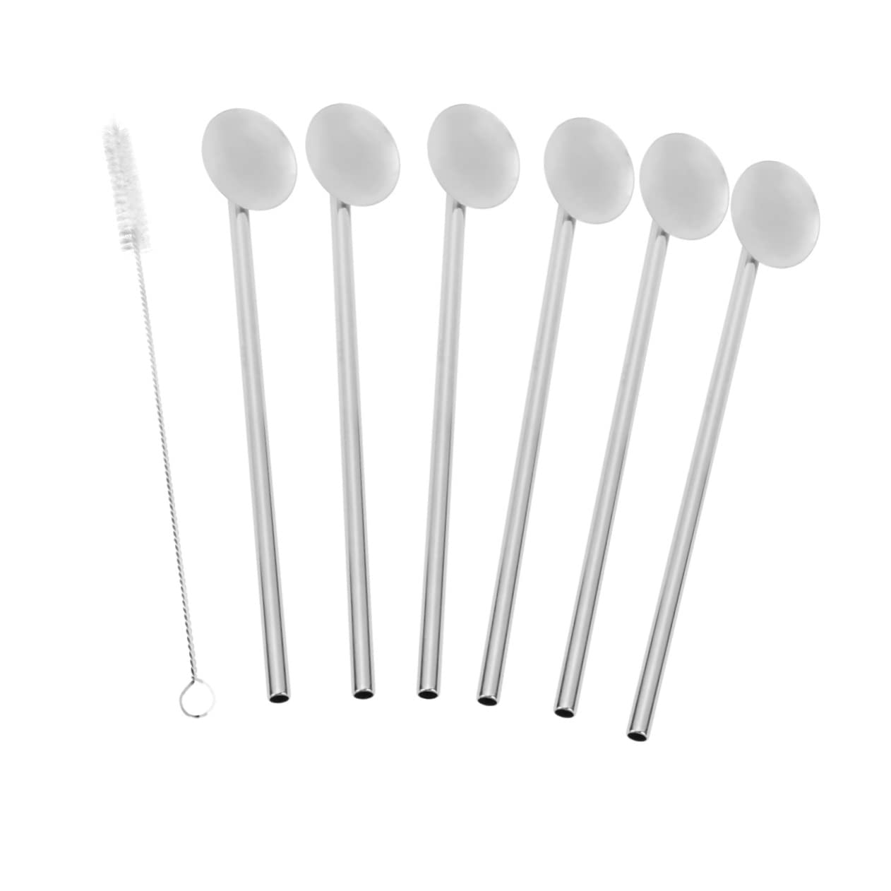 HOLIDYOYO 7pcs Stainless Steel Straw Spoon Stir Spoon Reusable Bar Spoon Straw Tea Coffee Drinking Straw Coffee Stirring Straws Bar Cocktail Spoons Stirring Spoons Stainless Straws Silver