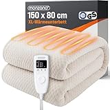 MONZANA® Heizdecke Wärmeunterbett 150x80cm 5 Stufen Timer Coral Fleece 60W Creme Wärmedecke Überhitzungsschutz waschbar