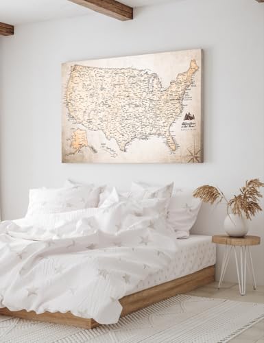 Image of IPIC - Vintage USA Canvas Wall Art, Oversize Travel Map Print for Home, Office, or Study, Push Pin Board Decor for Travel Lovers, Ready to Hang