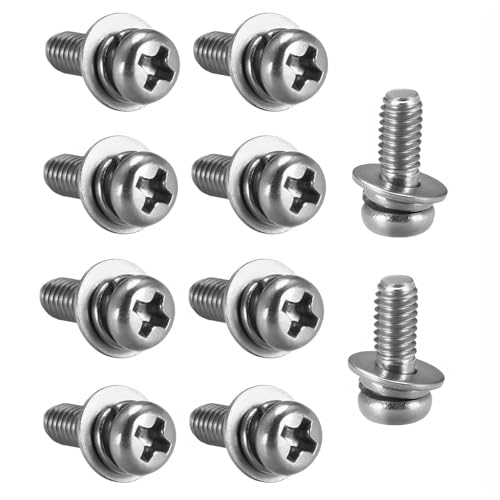 10本入り パンヘッド機械ネジ M4*10mm 十字穴付き ナベ頭小ネジ ステンレス製 平ワッシャーとスプリングワッシャー付き ファスナーボルト DIY工具 電子機器修理 家具組み立て用
