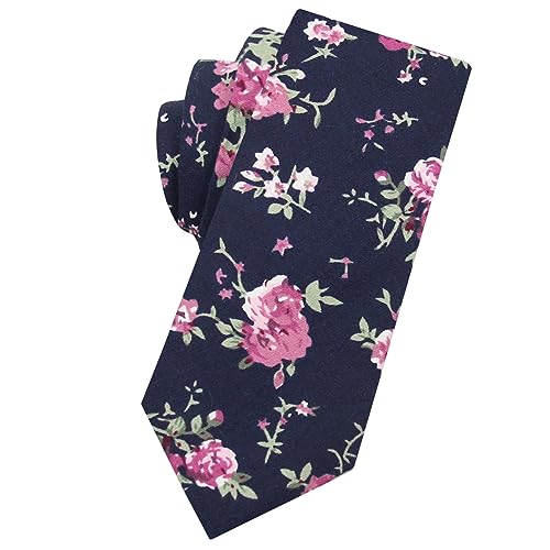 Image of Mantieqingway Floral Ties for Men Skinny Cotton Tie Flower Necktie