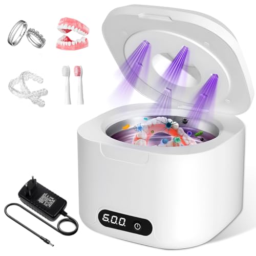 Pulitore Ultrasuoni Apparecchio Denti 49000Hz, con 6 Luci Automatiche di Pulizia UV 340ML Dental...