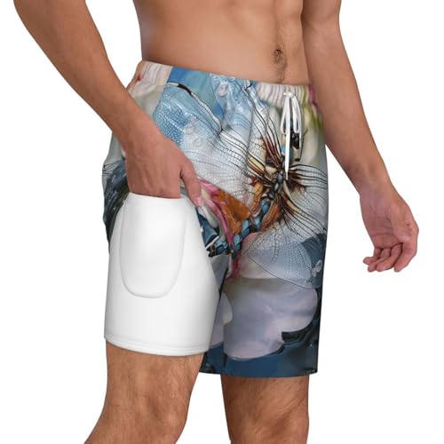 Men's Swim Trunks Quick Dry Board Shorts Dragonfly Beach Shorts with Pocket Bathing Suits for Men2