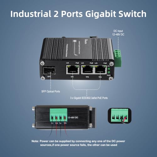 Image of Hardened Industrial 3-Port Gigabit PoE Ethernet Switch,Mini Unmanaged Fiber Network Switch, 3 Port 802.3af /at PoE+ +1 Port 100 /1000X SFP, 90W PoE Budget,12~48VDC Input, IP40 Aluminum Case, Din-Rail