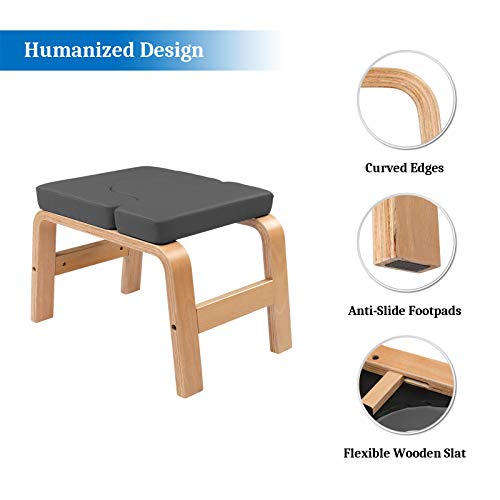 PEXMOR Wood Yoga Headstand Bench Inversion Chair Stand Yoga Chair for Workout, Fitness and Gym (Gray)