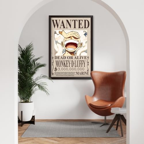 Image of Waltractive Monkey d Luffy Bounty Wanted Framed Poster from One Piece Anime - sleek Black Photo Frame - Perfect for Fans of Monkey d Luffy for Wall and Room Decoration