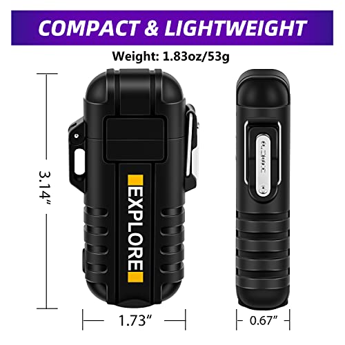 Image of LcFun Arc Lighter, Waterproof Windproof Electric Lighter, Type C USB Rechargeable, Dual Arc Plasma, Flameless, Flashlight, Black, Modern, ABS Plastic Core