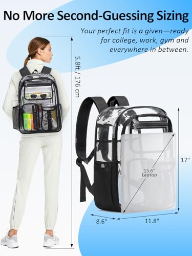 Image of Double-Layer Clear Backpack Heavy Duty, 17 Inch Large Clear Bookbag, Transparent See Through Backpack For School, Work, College, Travel, Sport- Black