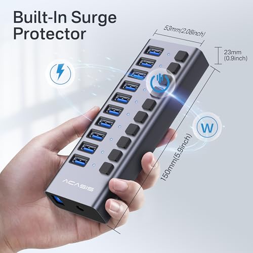 ACASIS Powered USB Hub,10 Ports USB 3.1 Hub with 10Gbps Data Speed, Individual On/Off Switches, 12V4A 48W Power Adapter, USB Hub 3.1 Powered for MacBook, Mac Pro/Mini, Surface Pro Laptop/PC - Thumbnail 7