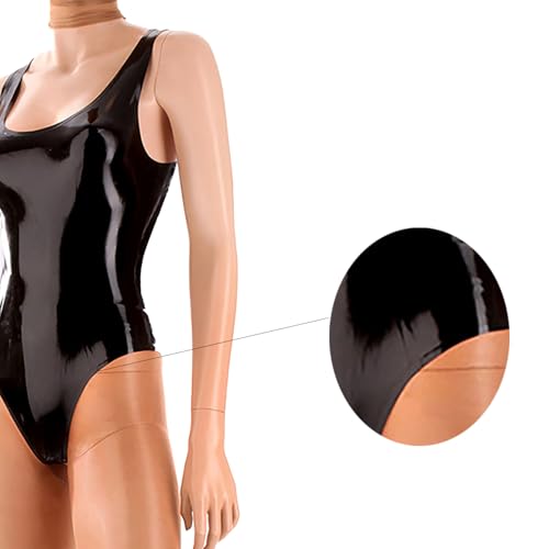 Latex Catsuit Women Rubber Swimsuit,Black Backless High Fork Latex Bodysuit Handmade Party Club Clothing4