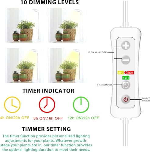 yadoker Halo Plant Grow Light, LED Growing Light Full Spectrum for Indoor Plants,Height Adjustable, Automatic Timer, 5V Low Safe Voltage,Idea for Small Plants(3 Pack)
